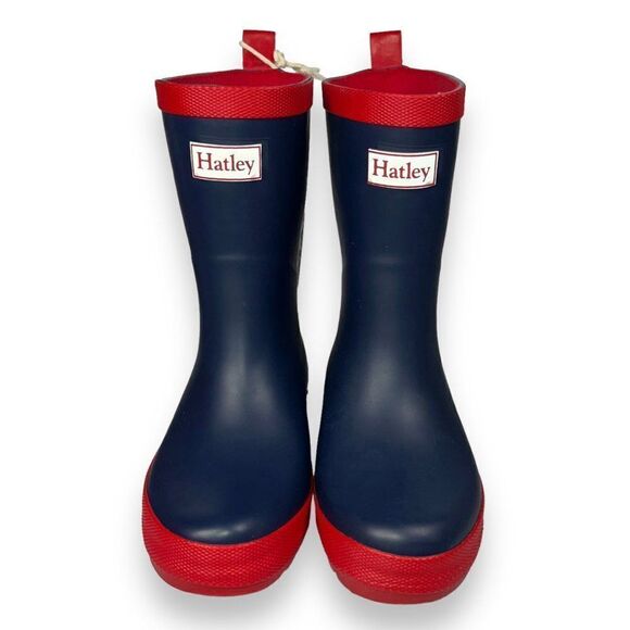 Hatley Navy & Red Rain Matte Boots RB0NAVY307 Youth 13 - Picture 3 of 10